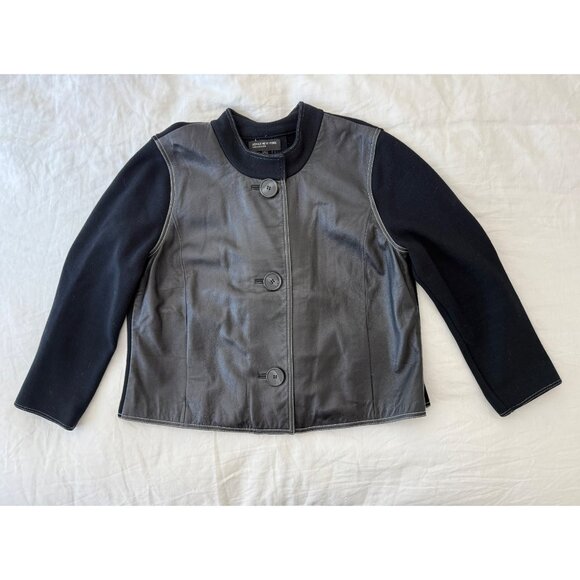 Jones New York Navy Leather/Knit Swing Coat, Large - Picture 1 of 6